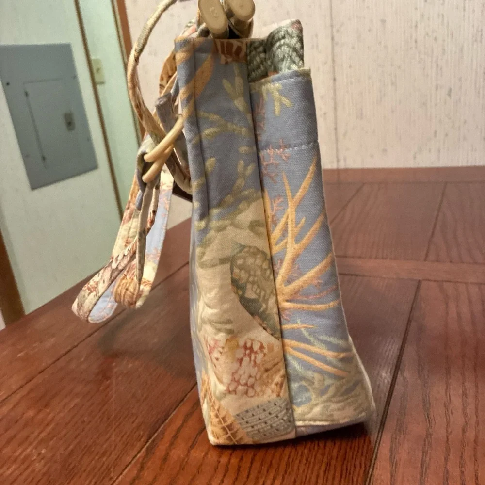 Vintage Toby Weston Tote Purse Canvas Bag Seashells Aquatic